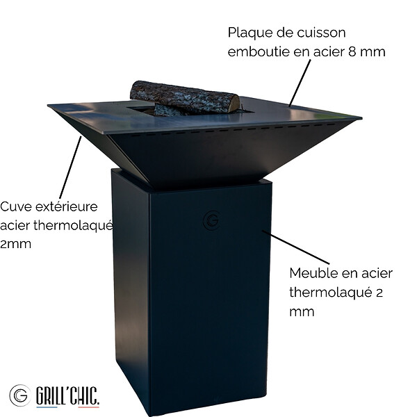 GRILL'CHIC - Brasero Cevenol Acier Normal Carre 74 Noir Double Cuve - large