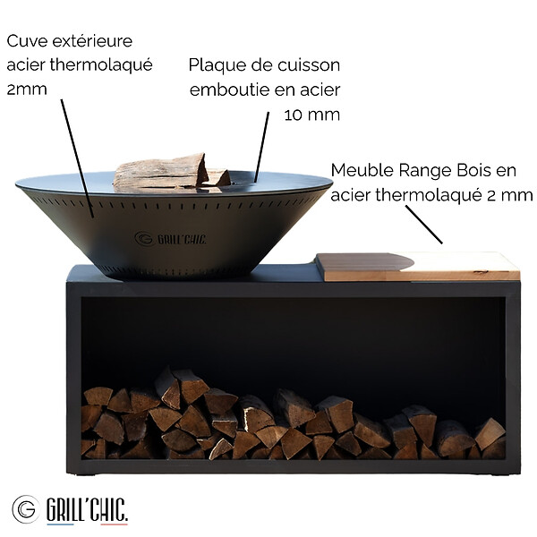 GRILL'CHIC - Brasero Traditionnel Acier 83 Gris Anthracite Double Cuve - large