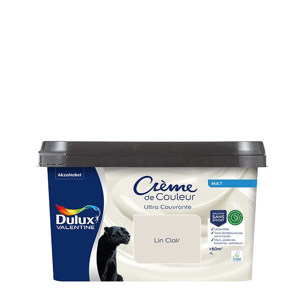 DULUX VALENTINE - Peinture biosourcée Crème de Couleur Lin Clair Mat - 4 L - large