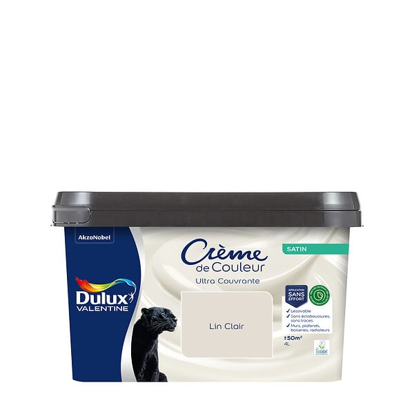 DULUX VALENTINE - Peinture biosourcée Crème de Couleur Lin Clair Satin - 4 L - large