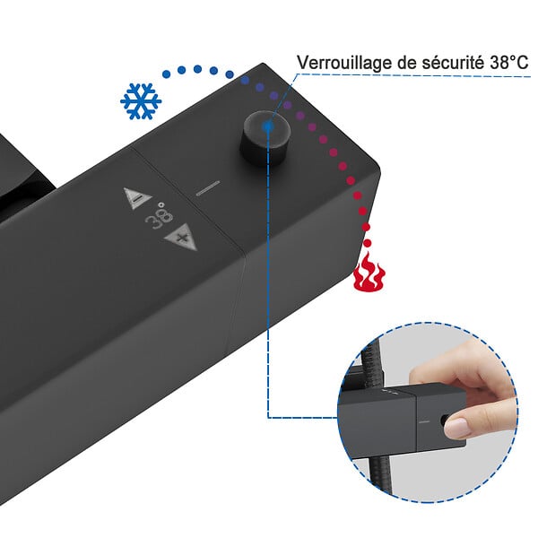 AICA SANITAIRE - Colonne de douche thermostatique 200mm, kit carré noir AICA - large