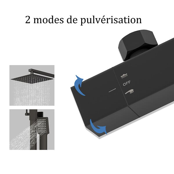 AICA SANITAIRE - Colonne de douche thermostatique 200mm, kit carré noir AICA - large