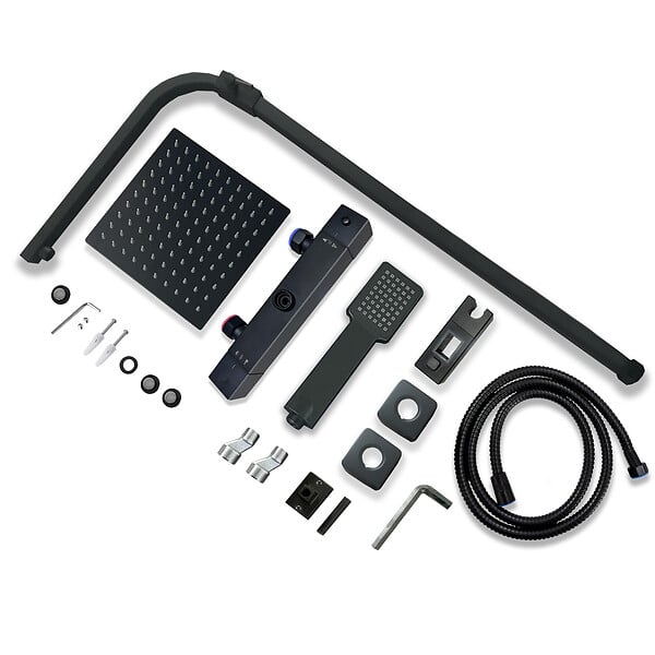 AICA SANITAIRE - Colonne de douche thermostatique 200mm, kit carré noir AICA - large