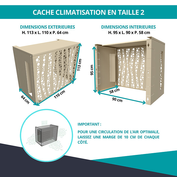 ATOLE - Cache climatiseur ATOLE en Aluminium Thermolaqué - Taille 2 : H. 113 x L. 110 x P. 64 cm - Crème - large
