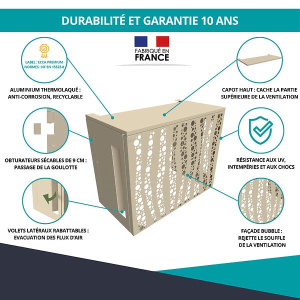 ATOLE - Cache climatiseur ATOLE en Aluminium Thermolaqué - Taille 2 : H. 113 x L. 110 x P. 64 cm - Crème - large