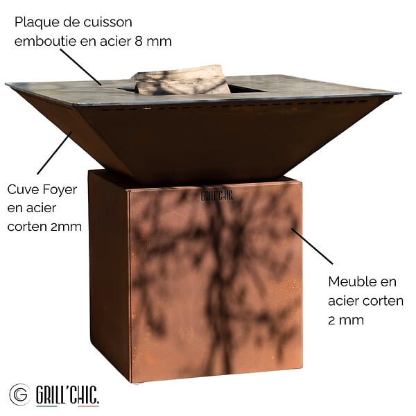 GRILL'CHIC - Brasero Cevenol Corten Normal Carre 103 Simple Cuve - large