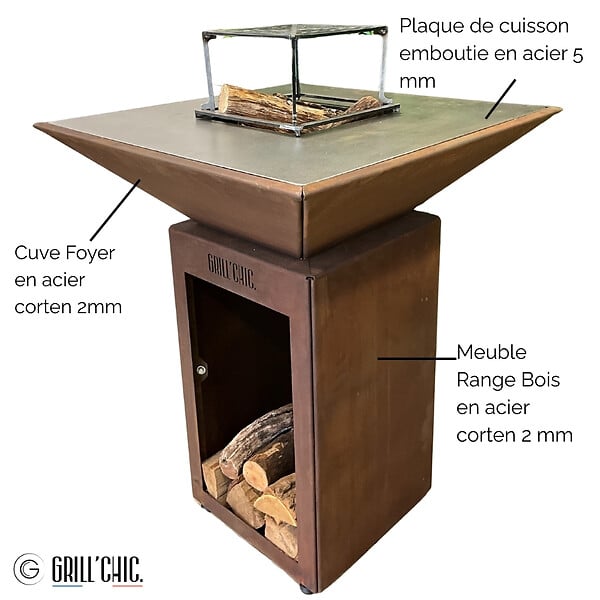 GRILL'CHIC - Brasero Auvergnat Corten Bois Carre 62 Simple Cuve - large