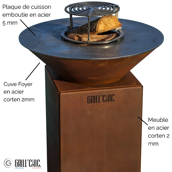 GRILL'CHIC - Brasero Auvergnat Corten Normal Rond 62 Simple Cuve - large