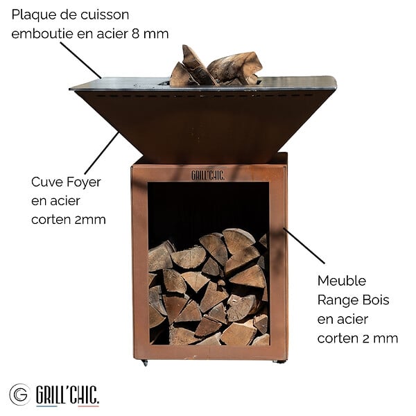 GRILL'CHIC - Brasero Cevenol Corten Bois Carre 83 Simple Cuve - large