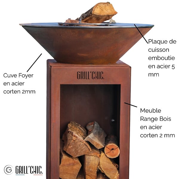 GRILL'CHIC - Brasero Auvergnat Corten Bois Rond 62 Simple Cuve - large