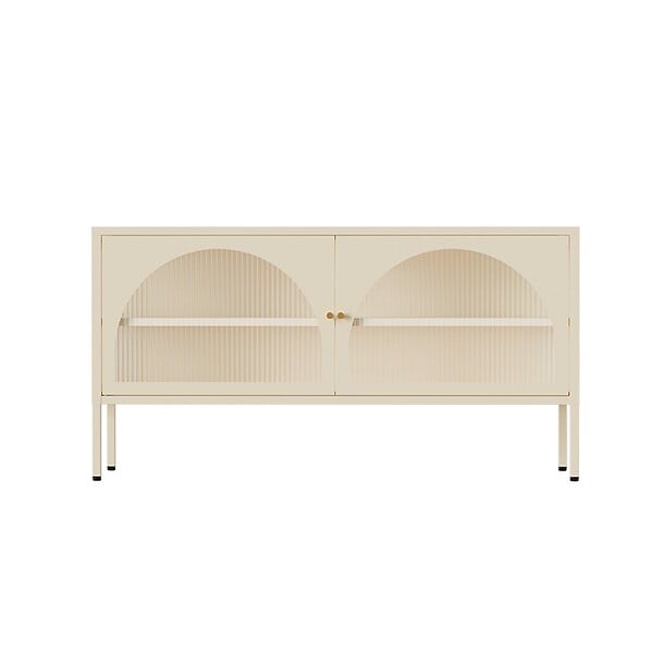 OVIALA - Meuble TV moderne 2 portes L115 cm en métal écru - Dreamy - large