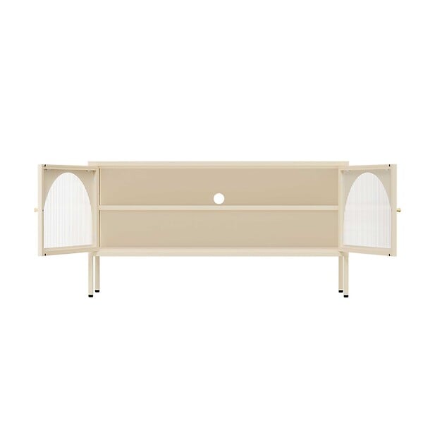 OVIALA - Meuble TV moderne 2 portes L115 cm en métal écru - Dreamy - large