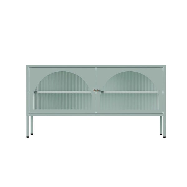 OVIALA - Meuble TV moderne 2 portes L115 cm en métal vert sauge - Dreamy - large