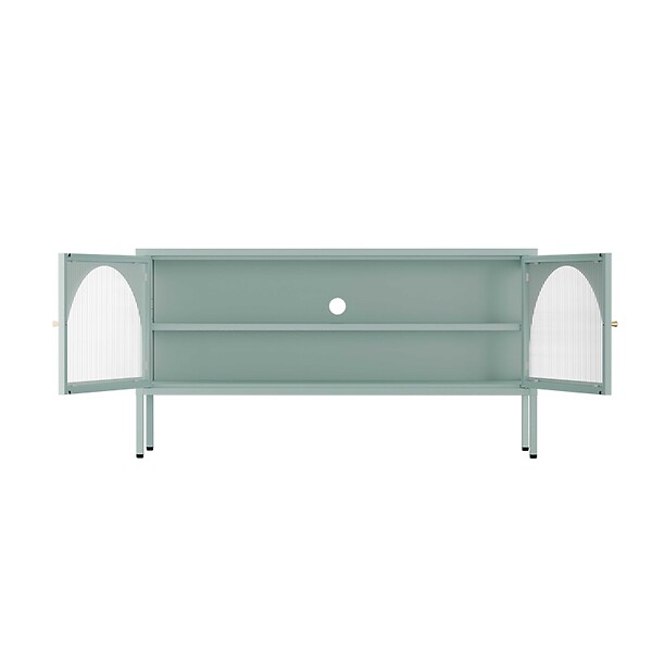 OVIALA - Meuble TV moderne 2 portes L115 cm en métal vert sauge - Dreamy - large