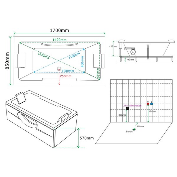 DISTRIBAIN - Baignoire balnéo Twister 32 jets Whirlpool - large