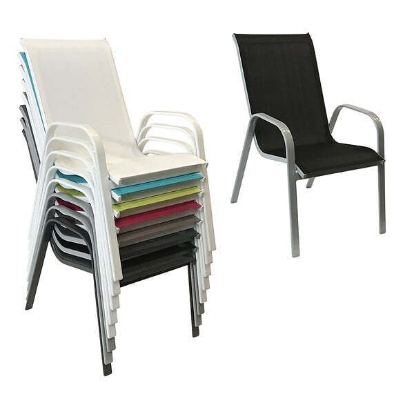 HAPPY GARDEN - Lot de 4 chaises MARBELLA en textilène noir - aluminium gris - large