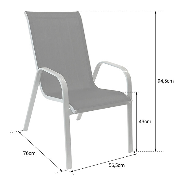 HAPPY GARDEN - Lot de 4 chaises MARBELLA en textilène taupe - aluminium blanc - large