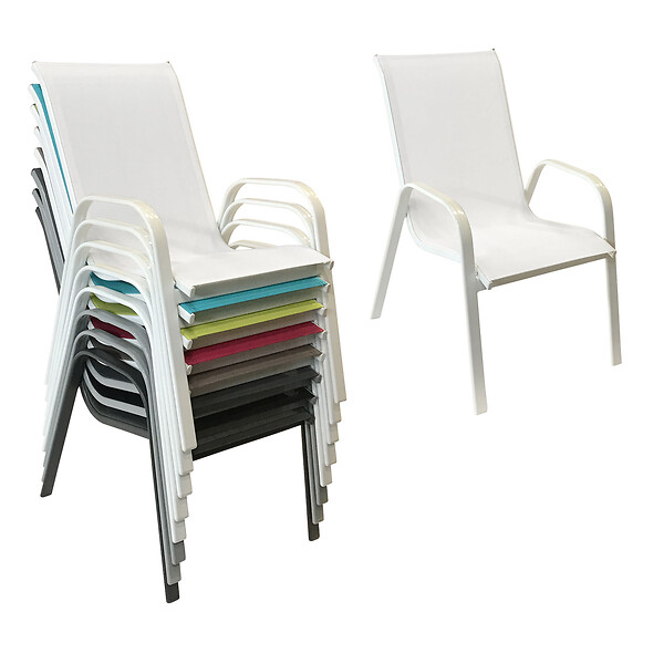 HAPPY GARDEN - Lot de 6 chaises MARBELLA en textilène blanc - aluminium blanc - large