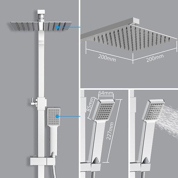 AICA SANITAIRE - AICA colonne de douche thermostatique chromée, pomme de tête carrée avec douchette carrée réglable en hauteur - large