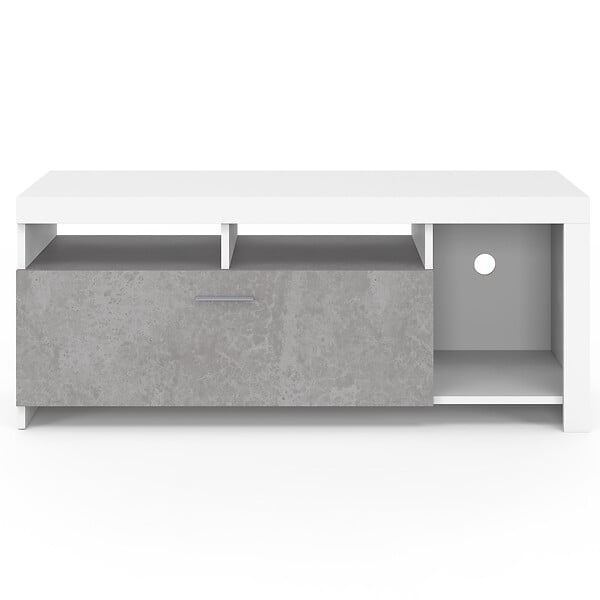 ID MARKET - Meuble TV 110 cm MALO blanc et placard effet béton - large