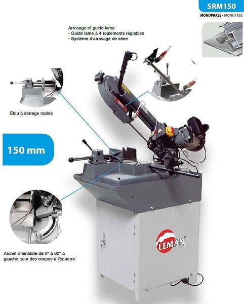 LEMAN - Scie à  ruban métal manuelle Diamètre 150mm lame 1735mm 550W SRM150 Leman - large