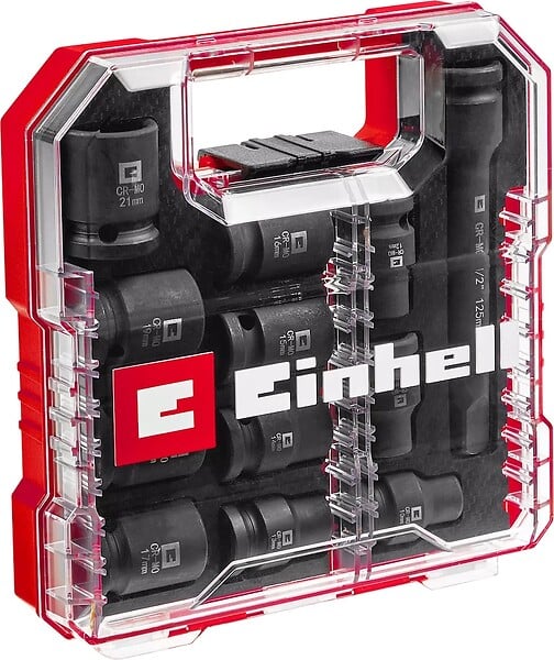 EINHELL - Jeu de douilles à impact – 12 pièces – 1/2” – 10 à 21 mm + rallonge 125 mm – acier CrMo - large