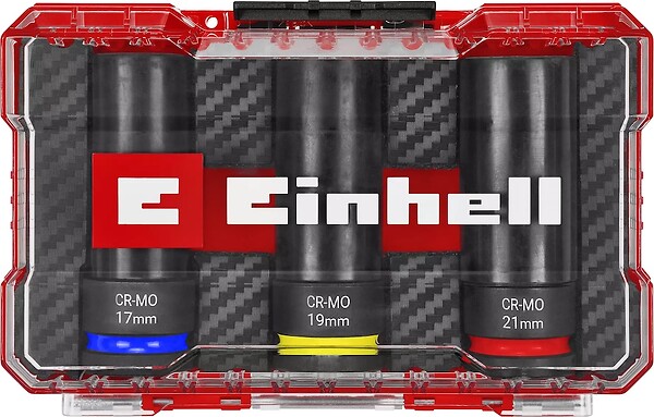 EINHELL - Jeu de douilles à impact – 3 pièces – 1/2” – 17/19/21 mm – avec protection jantes – acier CrMo - large