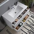 KIAMAMI VALENTINA - Meuble De Salle De Bains Suspendu 90Cm 2 Tiroirs Blanc Brillant, Miroir Avec Lampe | Benaco - vignette