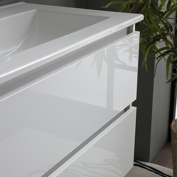 KIAMAMI VALENTINA - Meuble De Salle De Bain Blanc Brillant 120Cm, Tiroirs Et Double Lavabo | Benaco - large