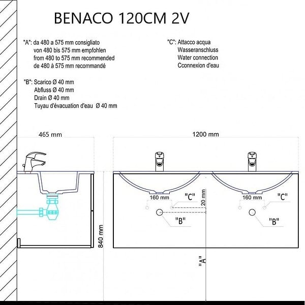 KIAMAMI VALENTINA - Meuble De Salle De Bain Blanc Brillant 120Cm, Tiroirs Et Double Lavabo | Benaco - large