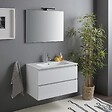 KIAMAMI VALENTINA - Meuble De Salle De Bain Suspendu Blanc Brillant 80Cm 2 Tiroirs, Miroir Avec Lampe | Benaco - vignette