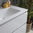 KIAMAMI VALENTINA - Meuble De Salle De Bain Suspendu Blanc Brillant 80Cm 2 Tiroirs, Miroir Avec Lampe | Benaco - vignette