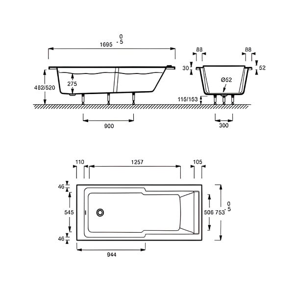 JACOB DELAFON - Baignoire bain douche Struktura compacte Acrylique renforcé 170 x 75 - large