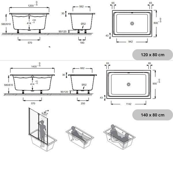 JACOB DELAFON - Baignoire bain douche 120 X 80 Capsule - large