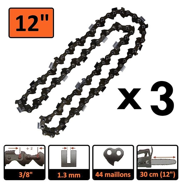 GT GARDEN - Lot de 3 chaînes 44 maillons pour multifonction 4 en 1 et outil sur perche - large