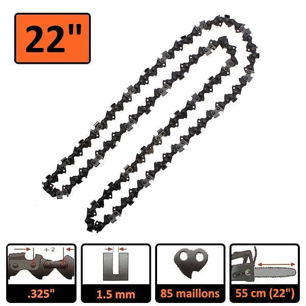 GT GARDEN - Chaîne 85 maillons pour tronçonneuse - large