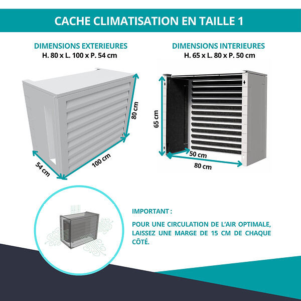 ATOLE - Cache Climatisation  Acoustique ATOLE en aluminium thermolaqué , Taille 1 : H. 80 x L. 100 x P. 54 cm, Ventelle , Blanc - large