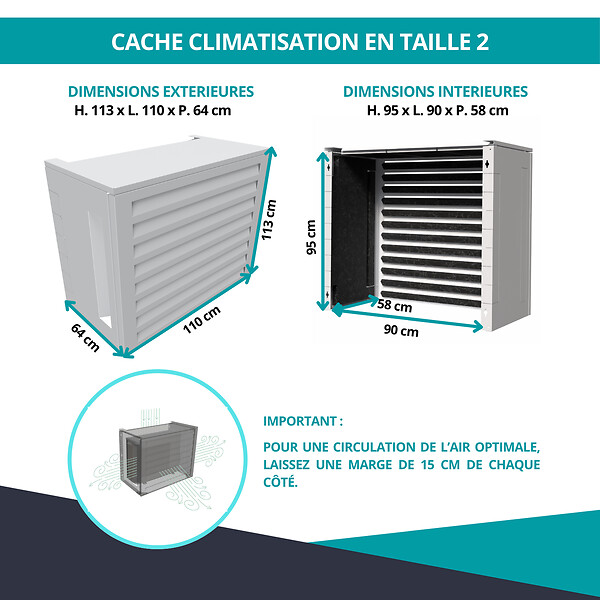 ATOLE - Cache Climatisation  Acoustique ATOLE en aluminium thermolaqué , Taille 2 : H. 113 x L. 110 x P. 64 cm, Ventelle, Blanc - large