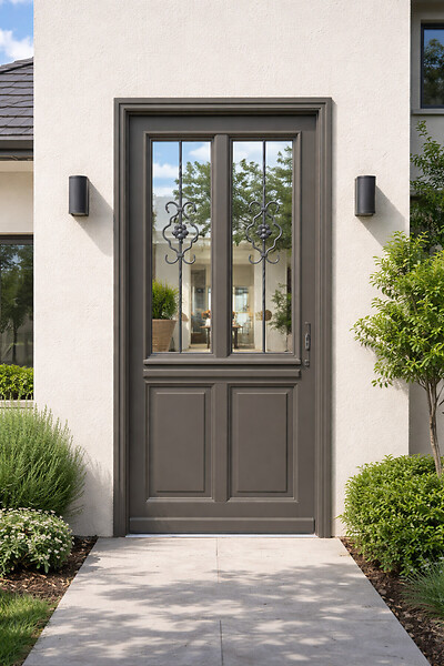 GD MENUISERIES - Porte d'entrée Bois Vitrée Santiago Gris Quartz, H200 x L90 cm Côte Tableau p.Gauche - large