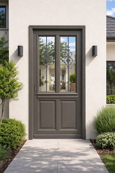 GD MENUISERIES - Porte d'entrée Bois Vitrée Santiago Gris Quartz, H215 x L90 cm Côte Tableau, p.Droit - large