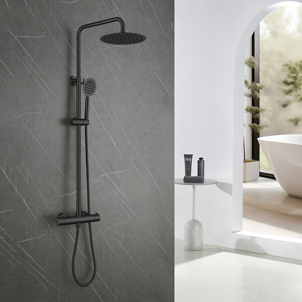 PLANETE BAIN - Colonne de douche en inox noir mat - thermostatique - Alois - large