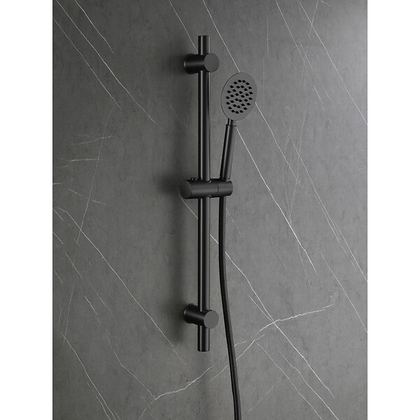 PLANETE BAIN - Ensemble barre de douche inox noir mat - douchette 1 jet - flexible 150 cm - Barre 65 cm - Alois - large