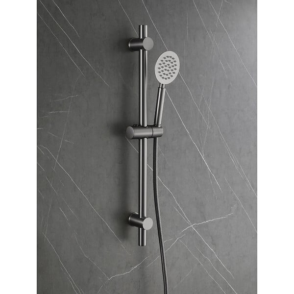 PLANETE BAIN - Ensemble barre de douche inox brossé gun metal - douchette 1 jet - flexible 150 cm - Barre 65 cm - Alois - large