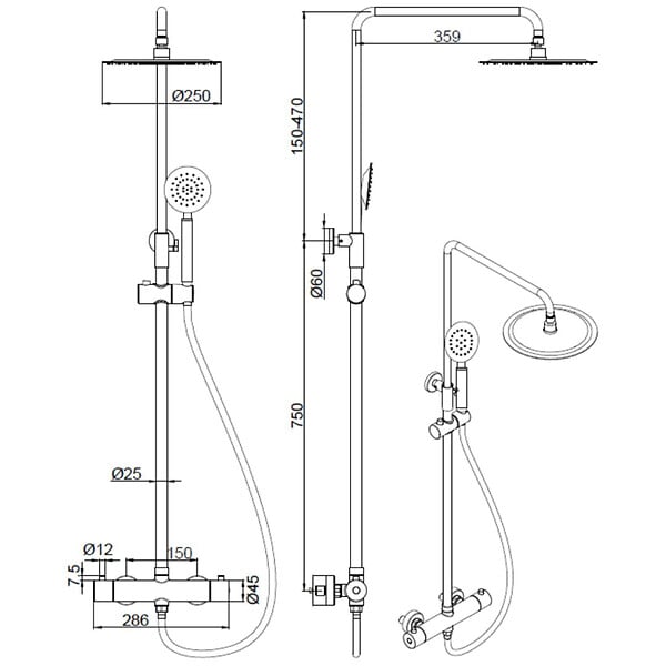 PLANETE BAIN - Colonne de douche en inox brossé gun metal - thermostatique - Alois - large
