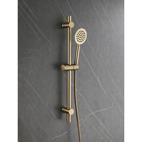 PLANETE BAIN - Ensemble barre de douche inox brossé doré - douchette 1 jet - flexible 150 cm - Barre 65 cm - Alois - large