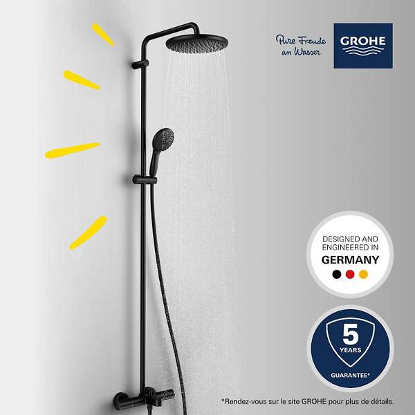 GROHE - Colonne bain douche thermostatique Vitalio Start System noir mat + Panier douche Start Cube - large