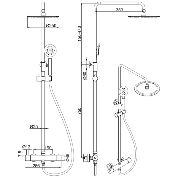 PLANETE BAIN - Colonne de douche en inox brossé - thermostatique - Alois - large