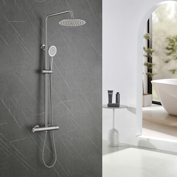 PLANETE BAIN - Colonne de douche en inox brossé - thermostatique - Alois - large