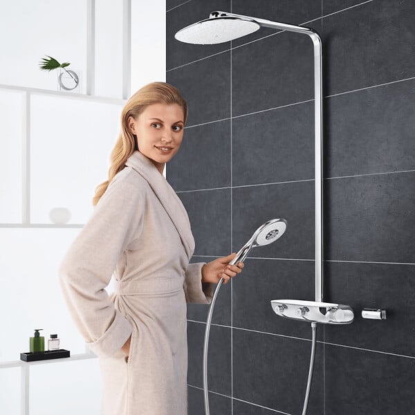 GROHE - Colonne de douche thermostatique Rainshower System SmartControl Mono 360 Blanc/chromé + Panier douche Start Cube - large