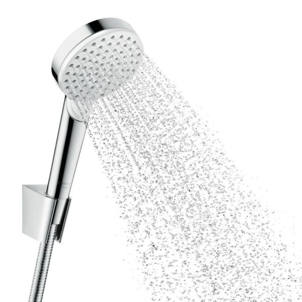 HANSGROHE - Pack pommeau de douche rond 2 jets Hansgrohe Crometta Vario + flexible Isiflex 160 cm + support chromé - large